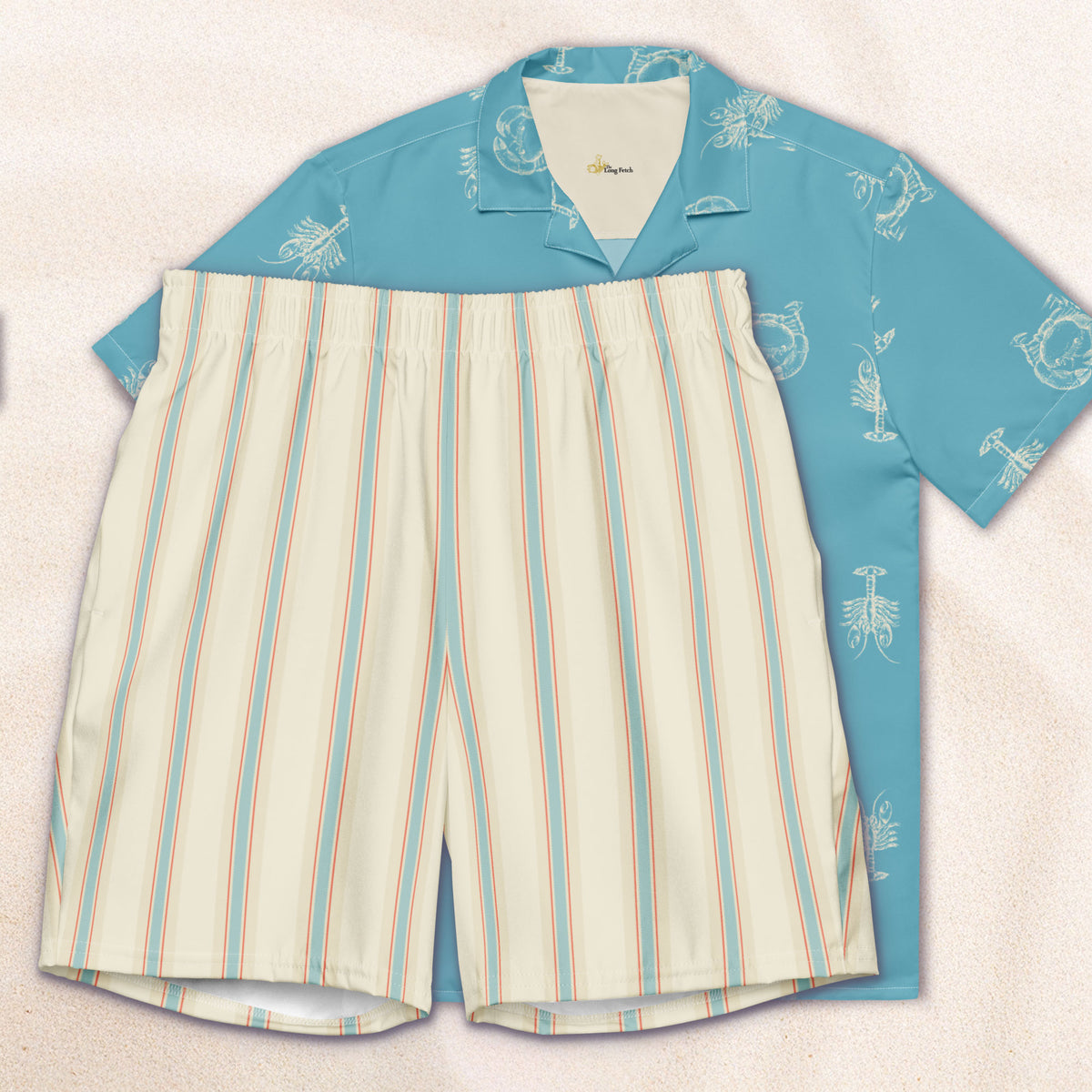 Blue and Cream Regatta Stripe Eco-Friendly Swim Trunks