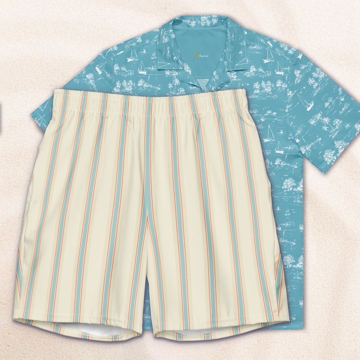 Blue and Cream Regatta Stripe Eco-Friendly Swim Trunks