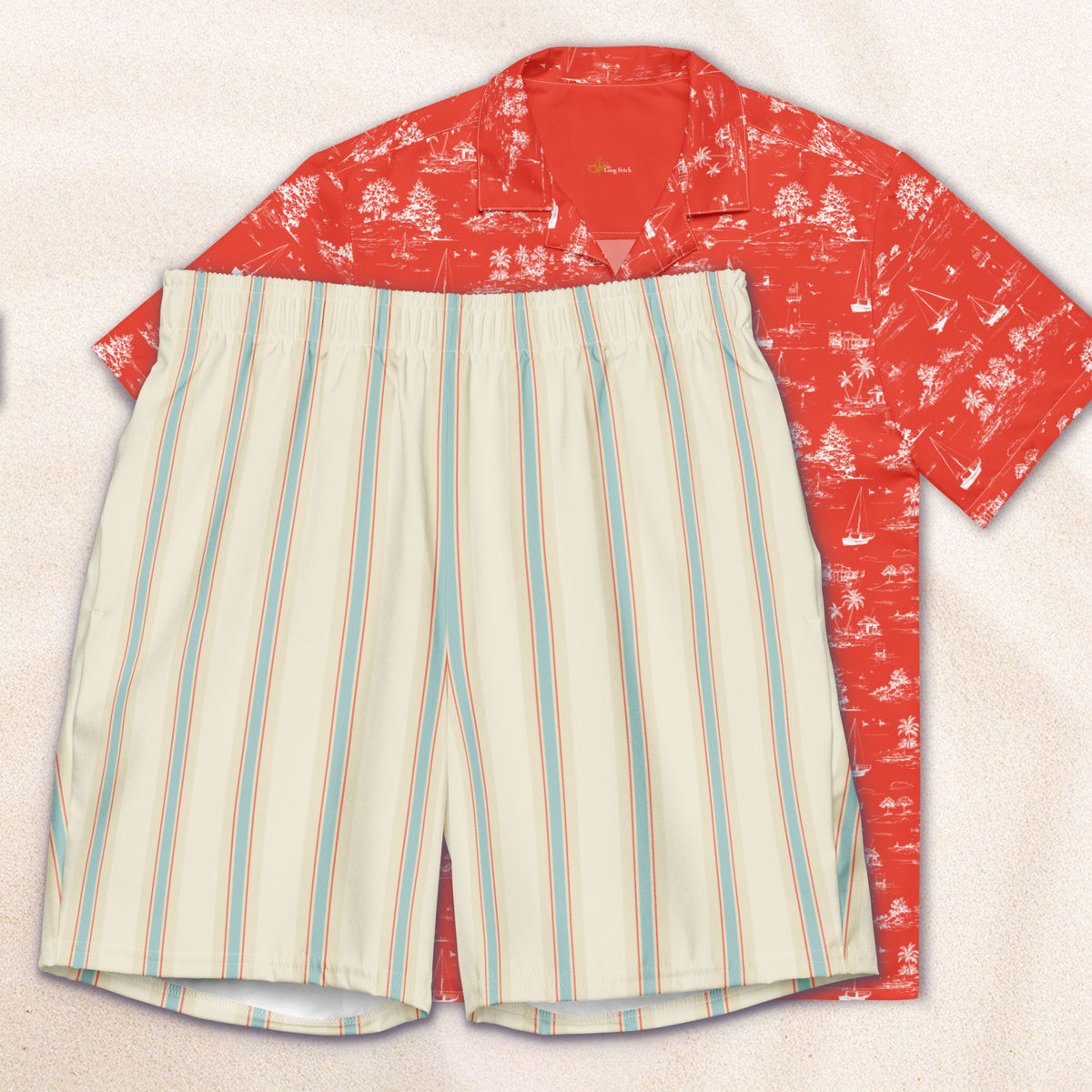 Blue and Cream Regatta Stripe Eco-Friendly Swim Trunks