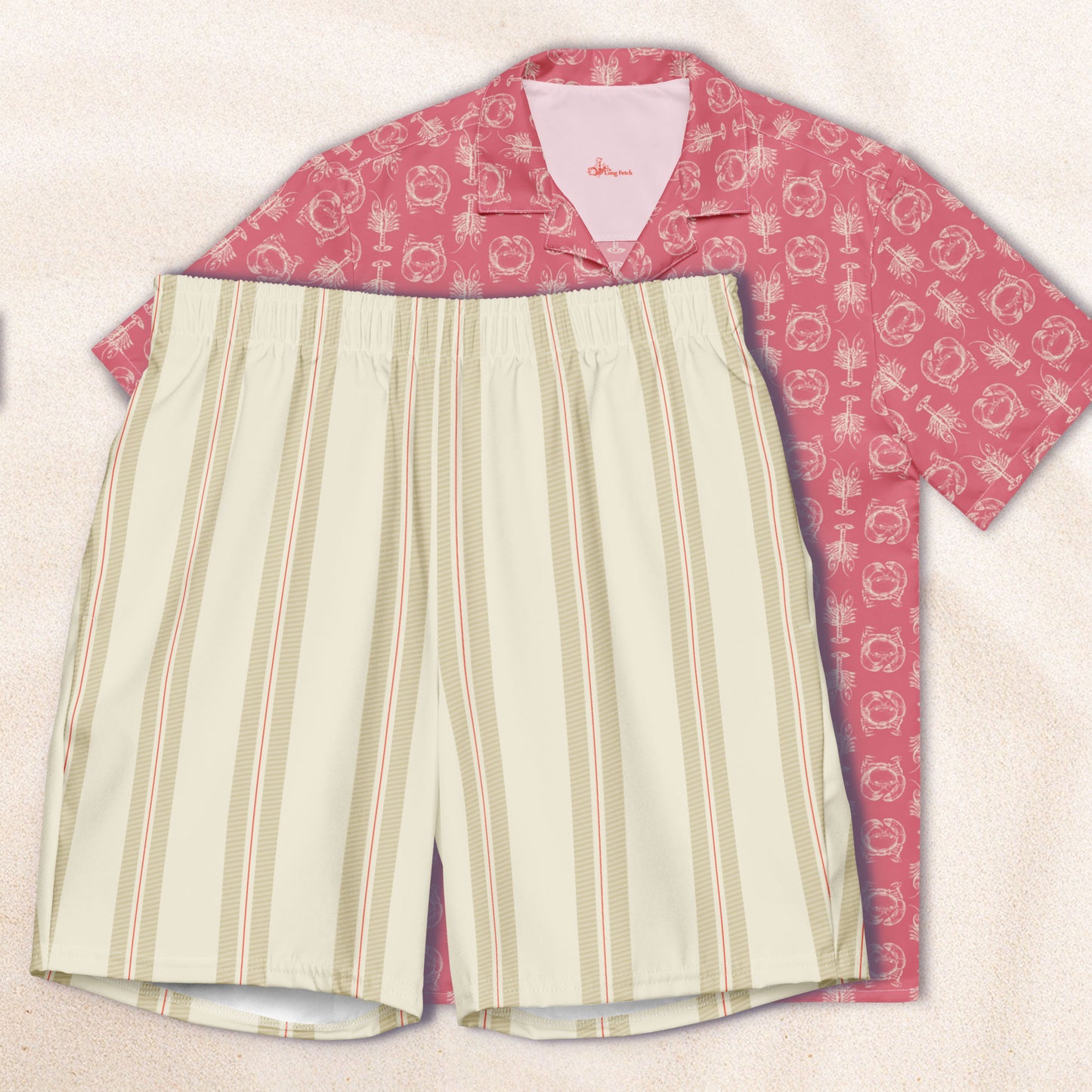Cream Regatta Stripe Eco-Friendly Swim Trunks