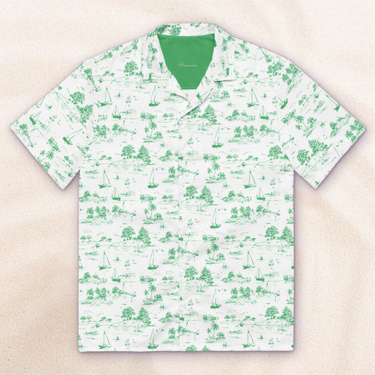 Seaside Toile Tropical Shirt – White with Palm