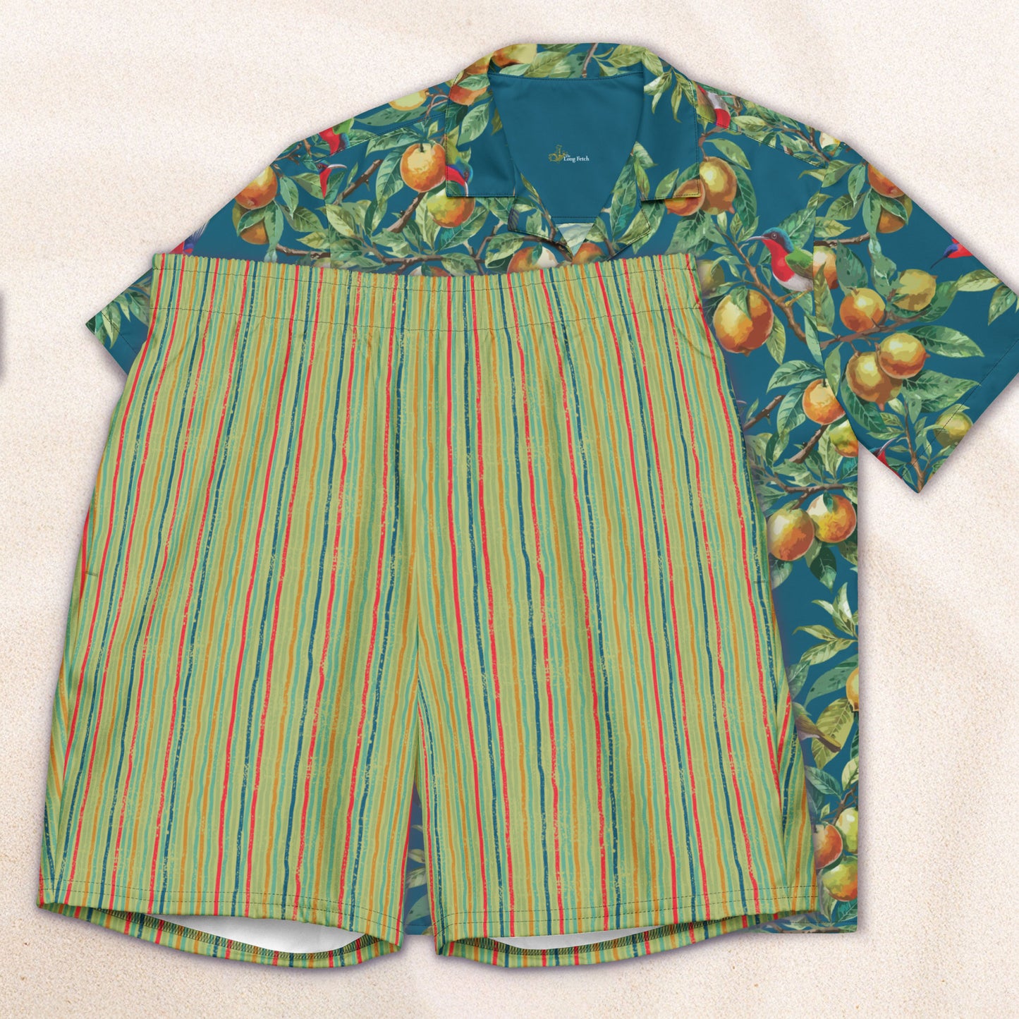 Citrus Grove Distressed Stripe Conservation Swim Trunks – Lapis Lazuli