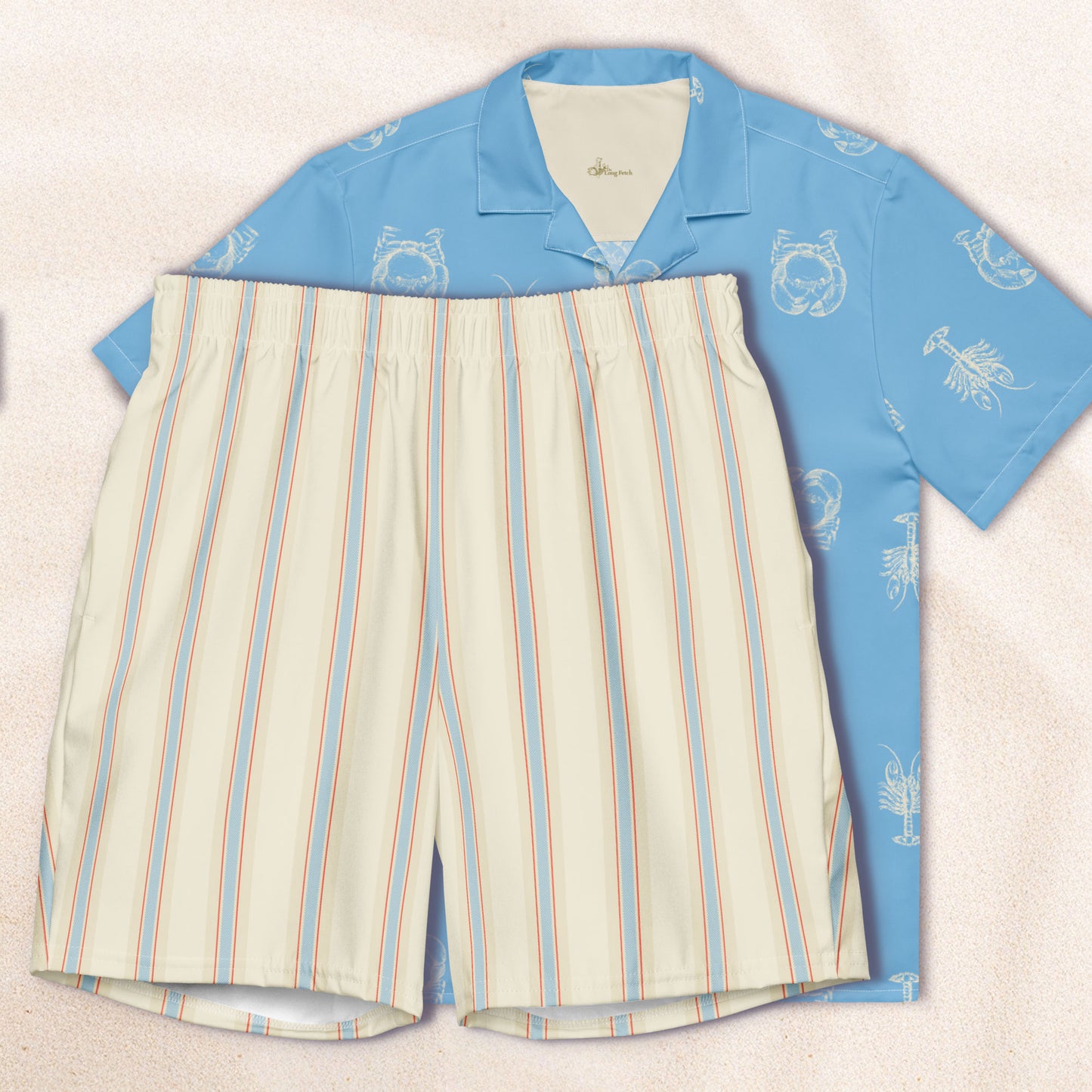 Blue and Cream Regatta Stripe Eco-Friendly Swim Trunks