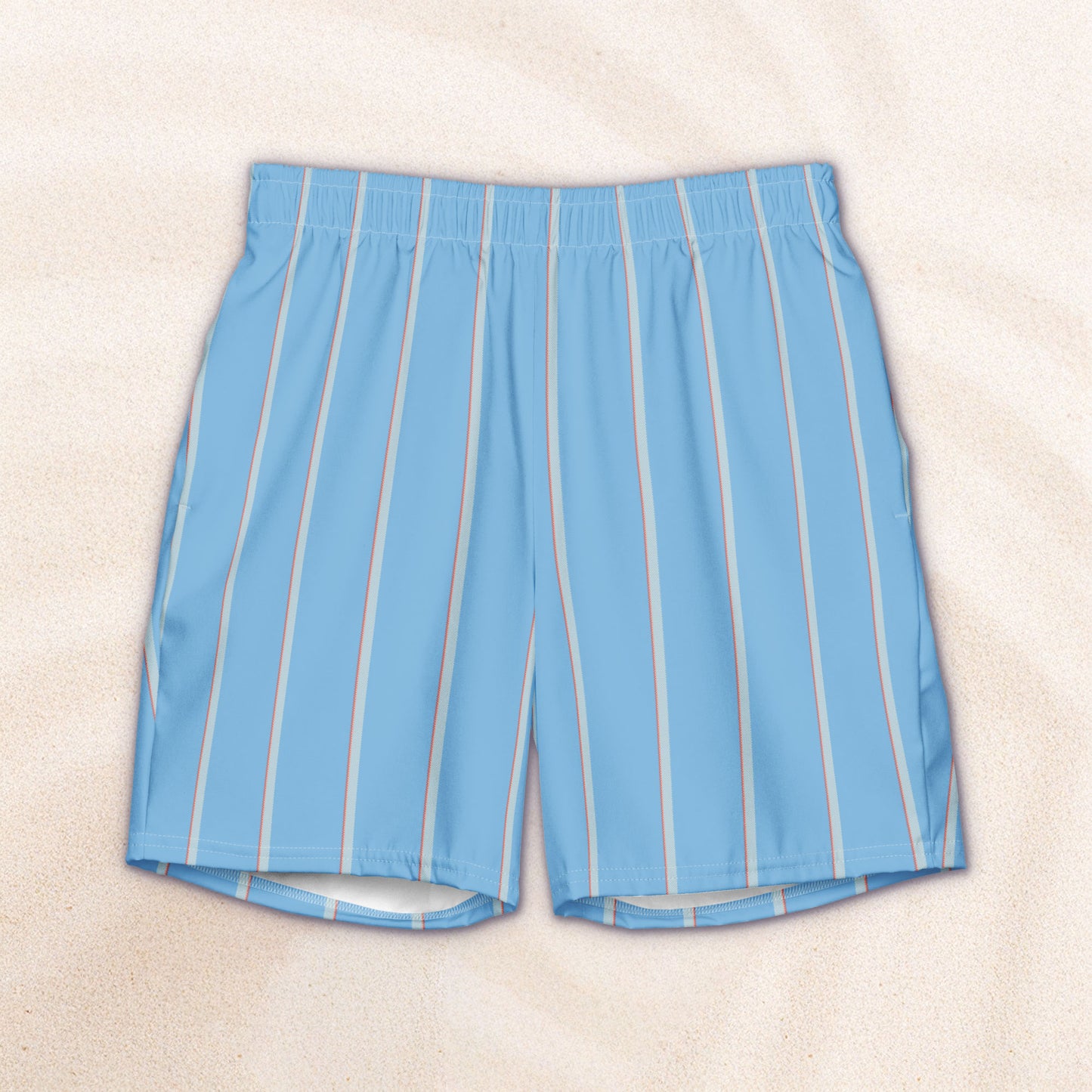Sky Blue Taxi Stripe Eco-Friendly Swim Trunks