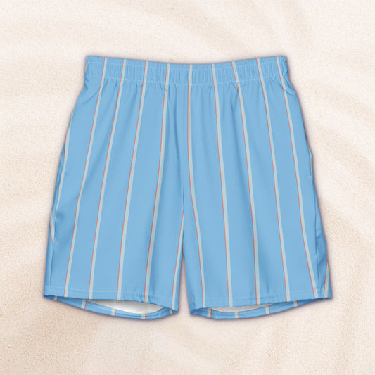 Sky Blue Taxi Stripe Eco-Friendly Swim Trunks