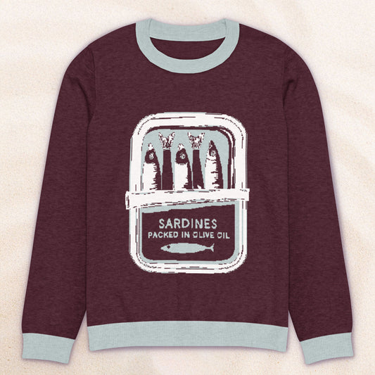 Cozy-as-a-Tin-of-Sardines Knit Sweater – Burgundy/Seafoam