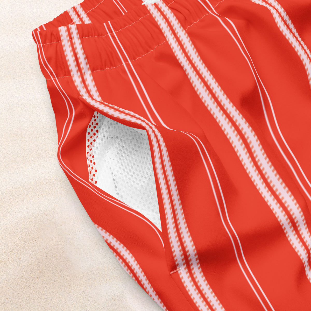 Red and Pink Vertical Stripe Eco-Friendly Swim Trunks