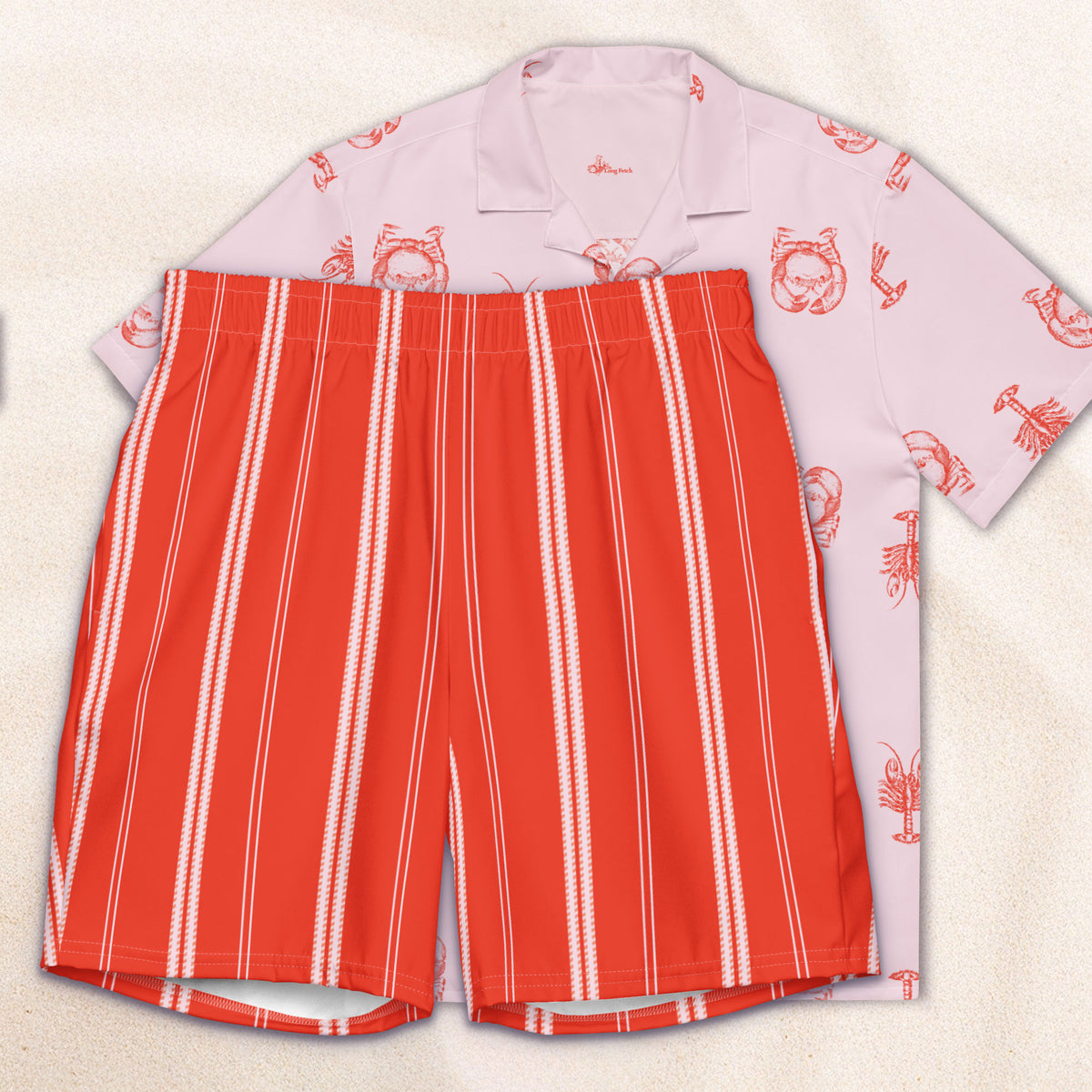 Red and Pink Vertical Stripe Eco-Friendly Swim Trunks