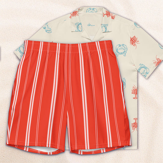 Red and Pink Vertical Stripe Eco-Friendly Swim Trunks