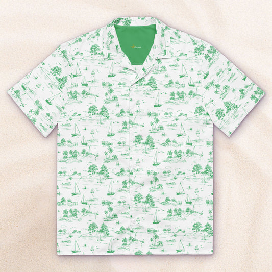 Seaside Toile Tropical Shirt – White with Palm