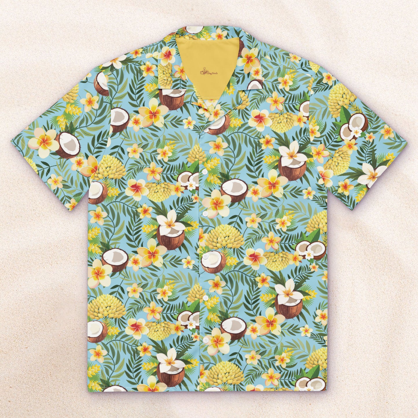 Hawaiian shirt with tropical pattern on a beige background