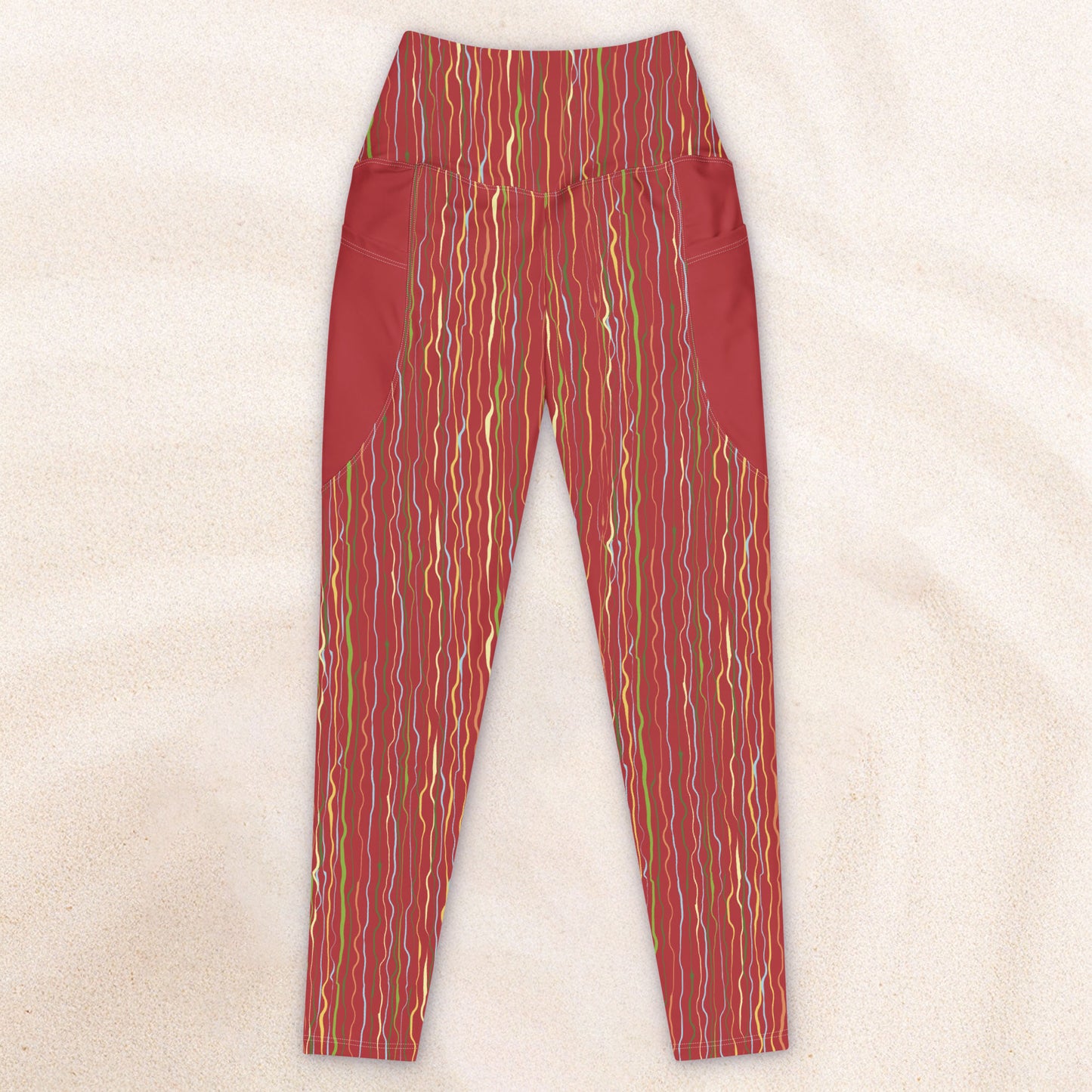 Tropicalia Stripe Yoga Leggings with Pocket – Rust Red