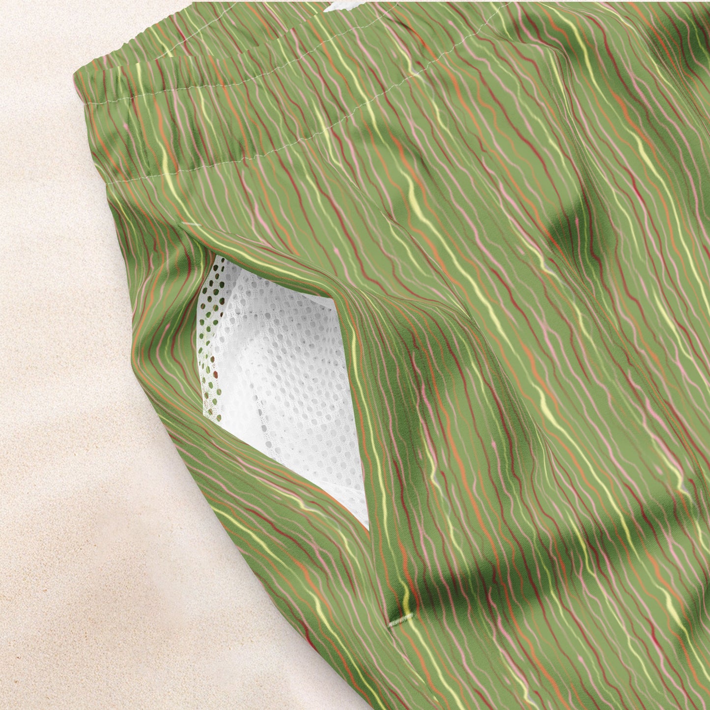 Tropicalia Stripe Swim Trunks – Dark Grass with Shell Pink