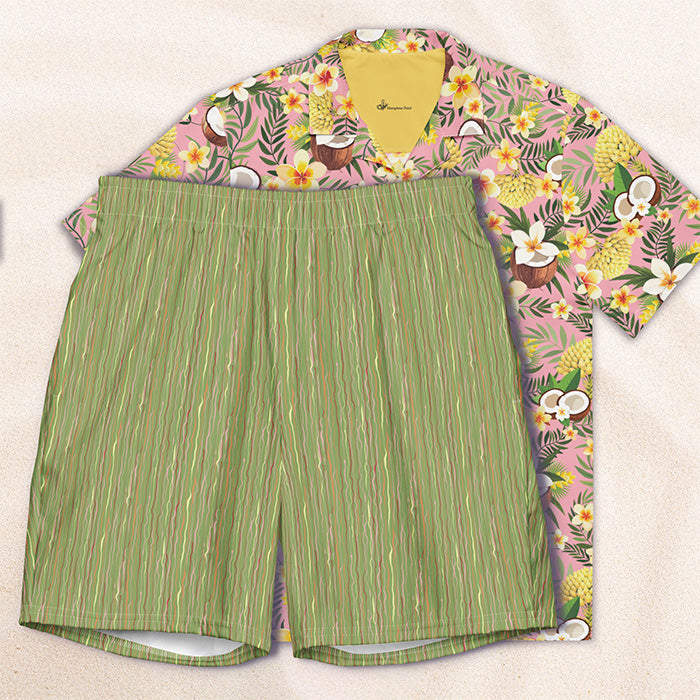 Tropicalia Stripe Swim Trunks – Dark Grass with Shell Pink