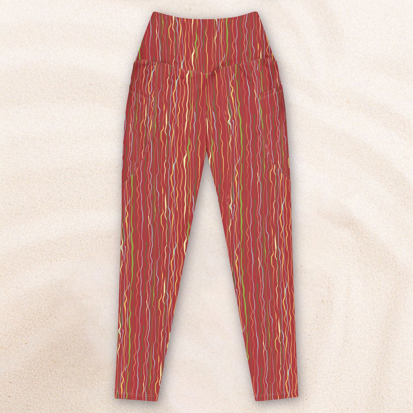 Tropicalia Stripe Deck Leggings with Pocket – Rust Red