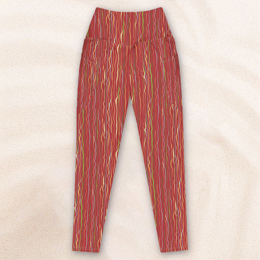 Tropicalia Stripe Deck Leggings with Pocket – Rust Red