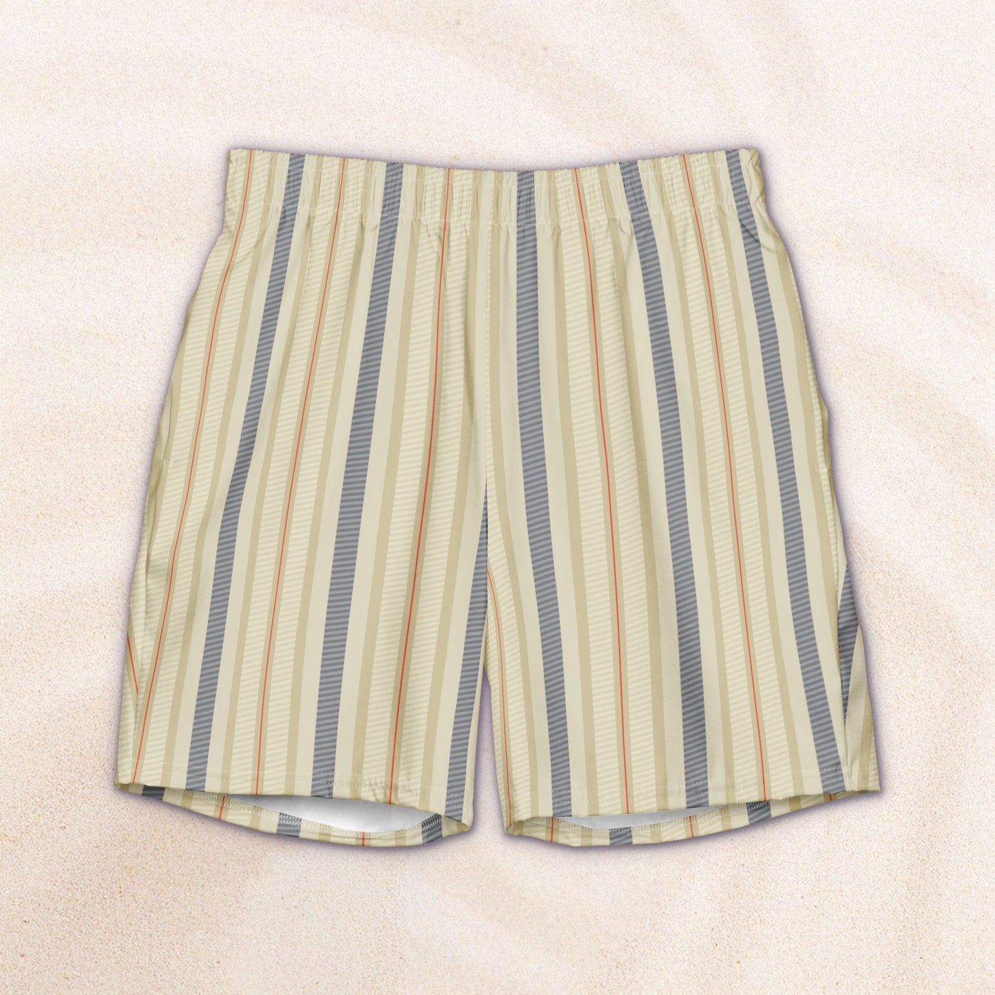 Cream and Blue Twill Stripe Eco-Friendly Swim Trunks
