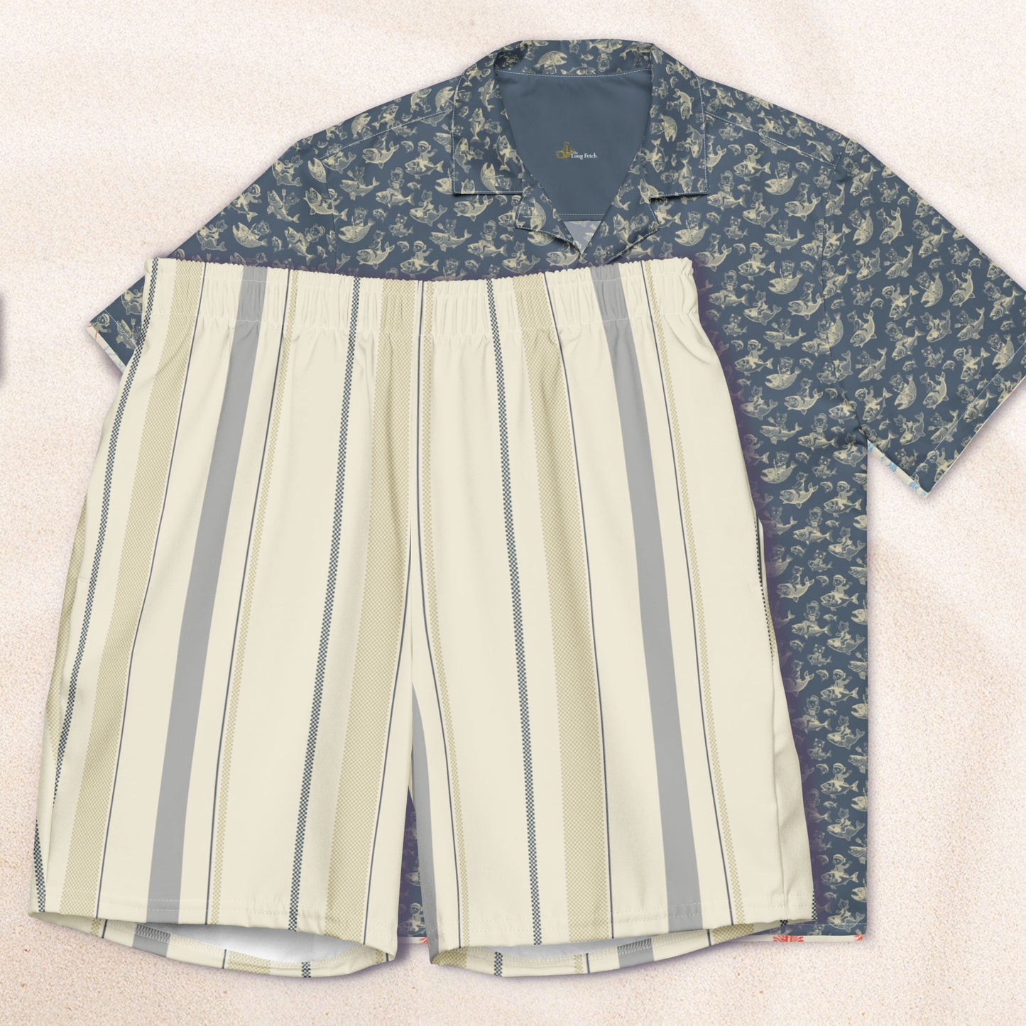 Cream and Van Deusen Navy Blue Taxi Stripe Eco-Friendly Swim Trunks